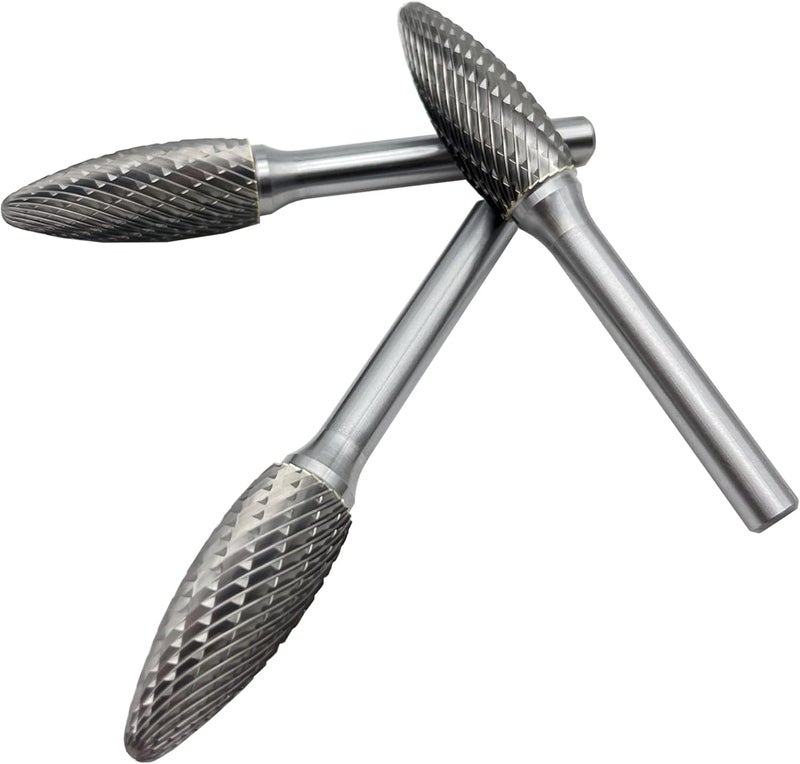 LU&MN SH-5 Tungsten Carbide Burr Rotary File Flame Shape Double Cut (1/2” Cutter Dia X 1-1/4”Cutter Length) with 1/4'' Shank Dia,3PCS - Image 4